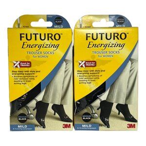 Futuro Energizing Trouser Socks M Black Knee Highs  8-15‎ mmHg 2 Pack 71022